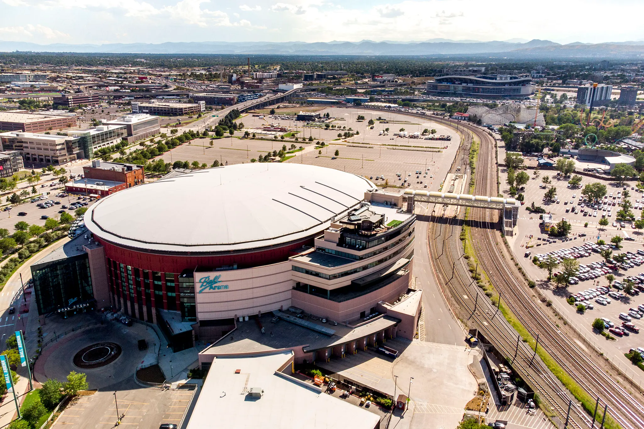 Aerial view of Ball Arena in Denver, home of the Colorado Avalanche